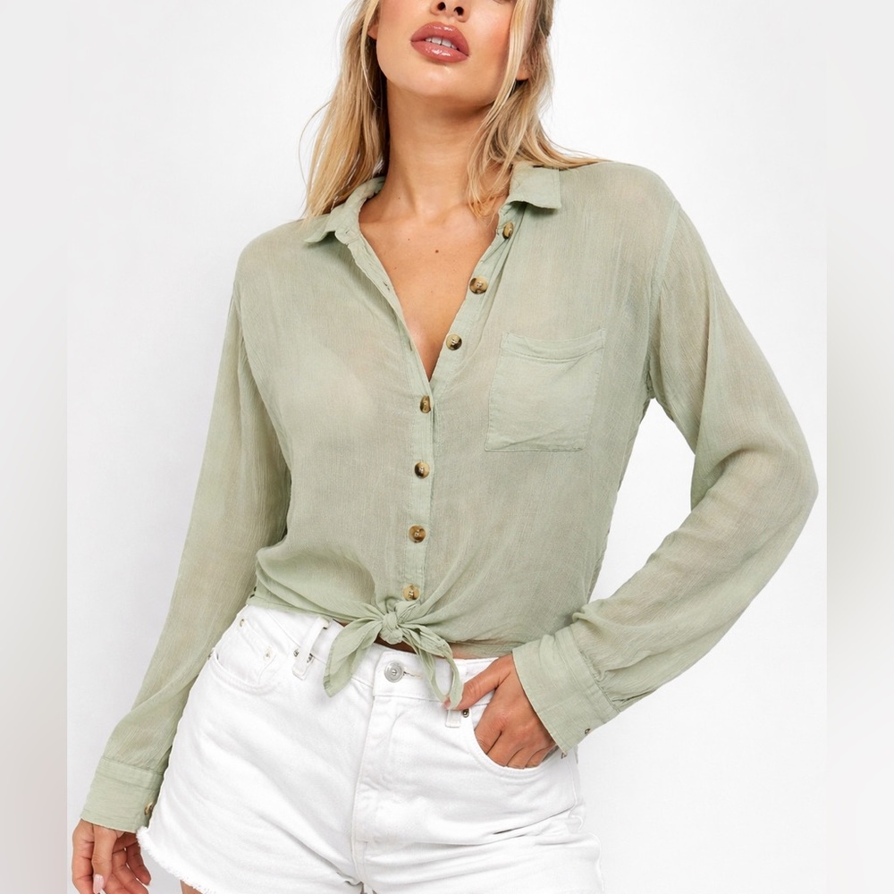 Sage Green Button-Up Blouse